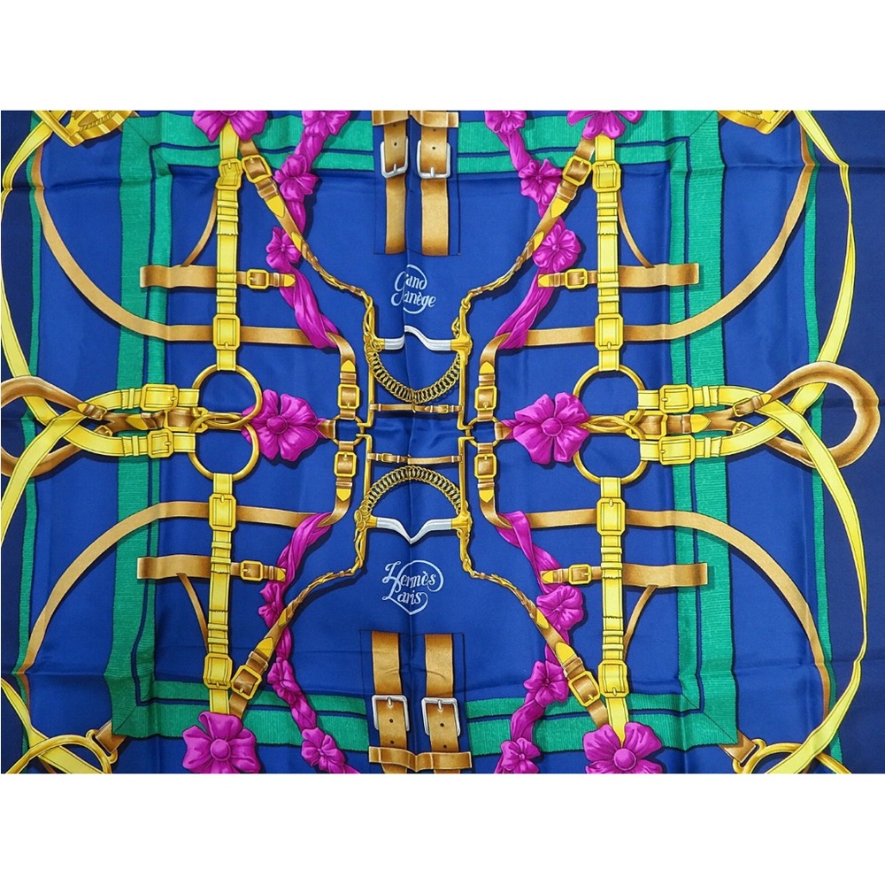 Hermes Blue and Gold Silk Scarf - Picture 6 of 11